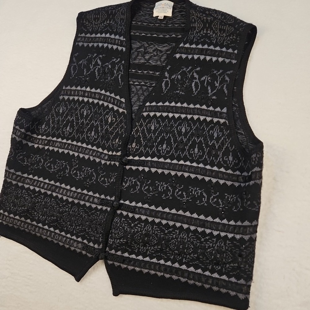 VTG '95 Susan Bristol Wool Cardigan Embroidered Floral Sweater Vest Plus Sz 3W